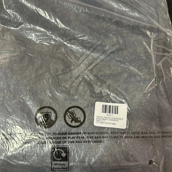 EGO‎ Joggers Large Oversized High Waist Acid Wash Black Gothic Cross Patch Punk - Picture 5 of 5